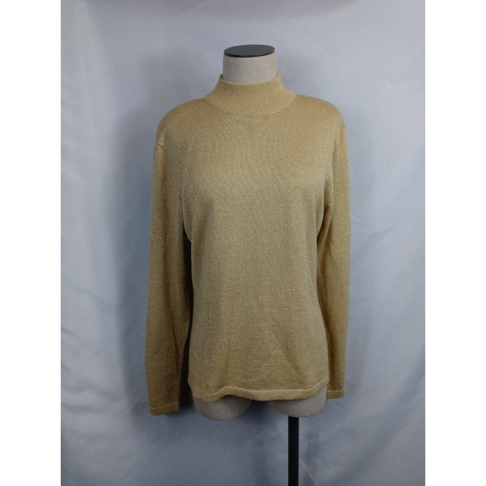Yarnworks Beige Shimmer Mock Neck Sweater‎ Size Medium Soft Knit Chic